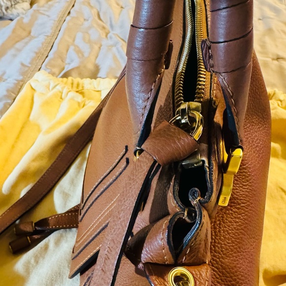 Chloe Marcie Satchel in Tan Grained Leather with Gold Accents - Picture 7 of 12